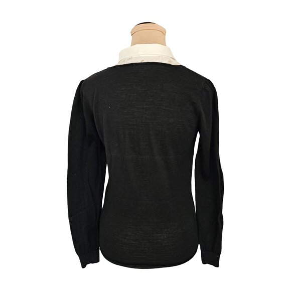 Claudie Pierlot Black & White Lace Collared Tie Front Blouse Sz 2 - Picture 5 of 9